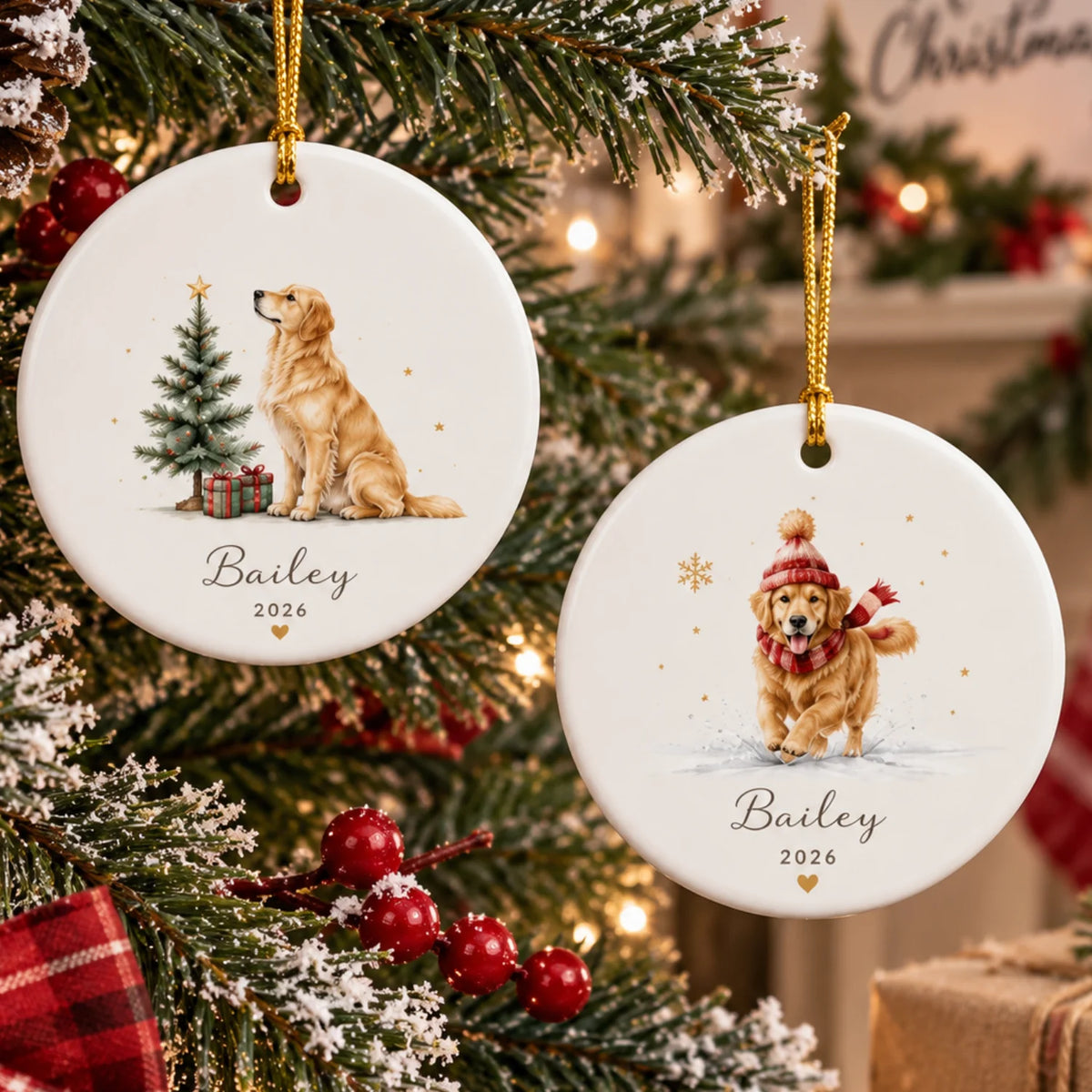 Custom Dog Memorial Ornament - Personalized Name & Designs
