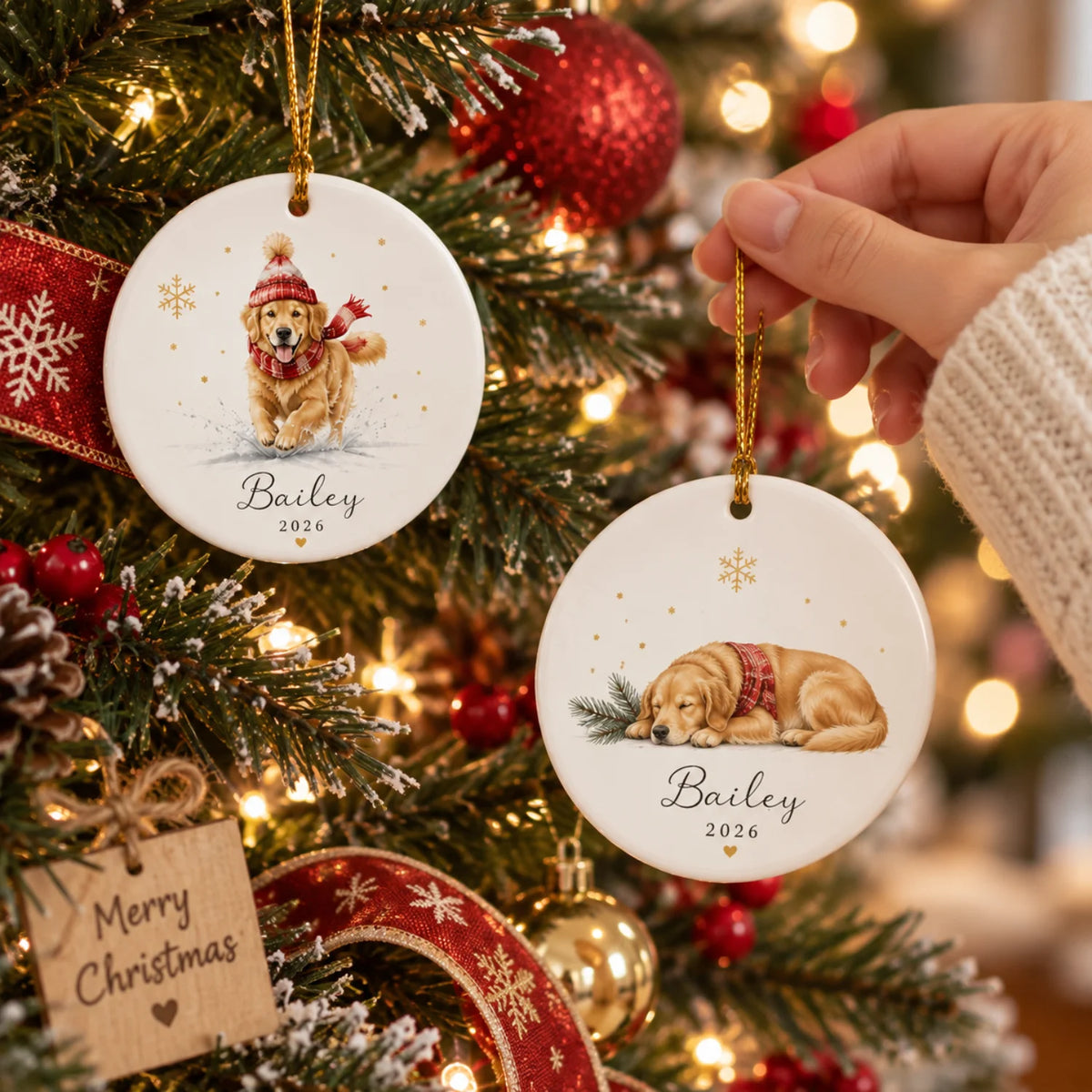Custom Dog Memorial Ornament - Personalized Name & Designs