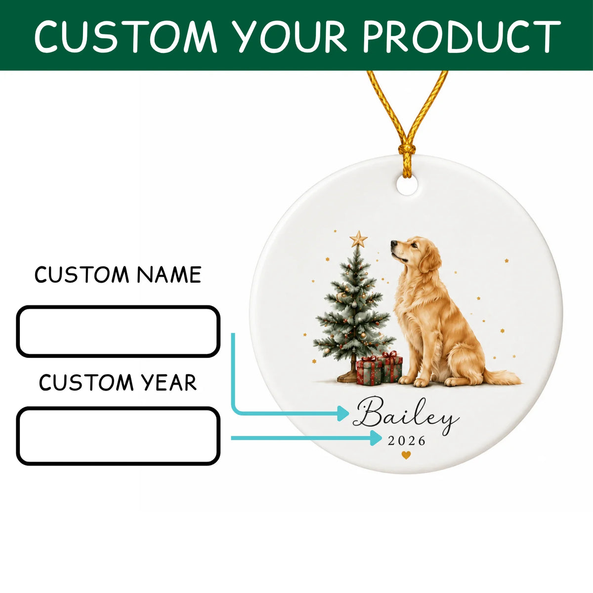 Custom Dog Memorial Ornament - Personalized Name & Designs